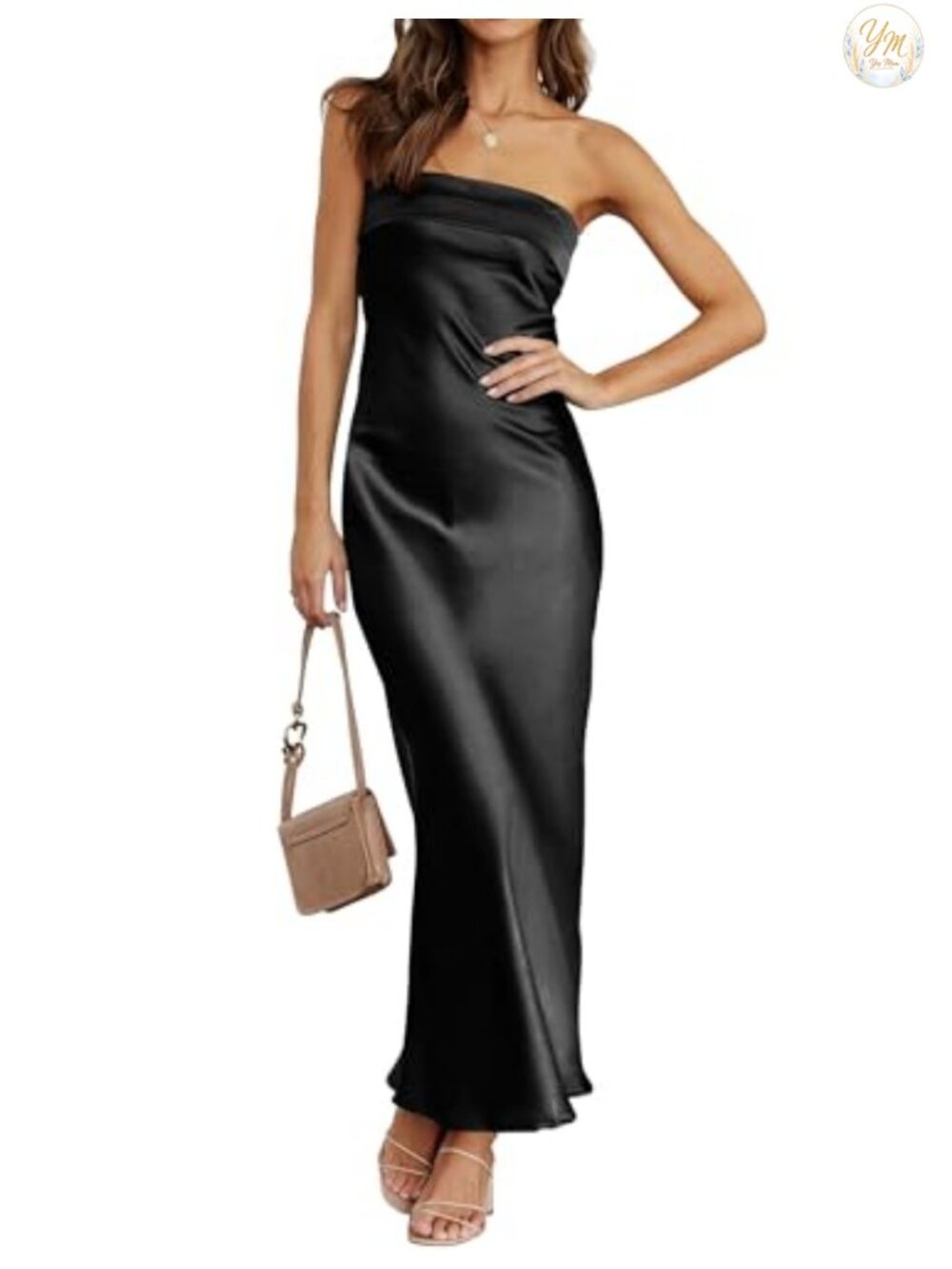 Satin Strapless Bodycon Maxi Dress Wedding Guest Party